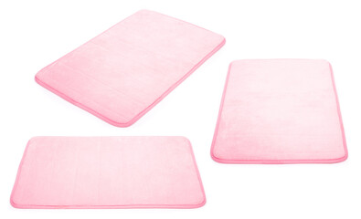 Collection of Blank pink doormat isolated on white background.
