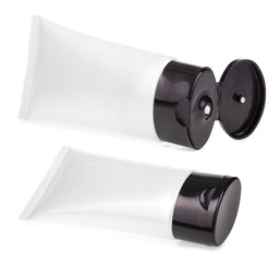 Collection of black & white tube packaging cleansing foam isolated on white background.