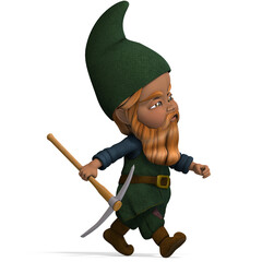 3D-illustration of a cute and funny cartoon garden gnome. isolated rendering object