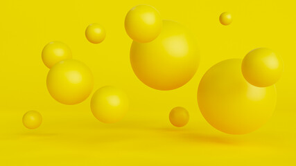 Abstract 3d render of composition with yellow spheres, modern background design