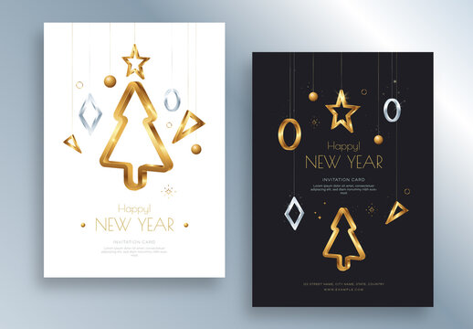 New Year Poster Layout Set with Gold Elements