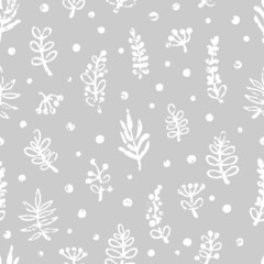 Fototapeta na wymiar Vector seamless pattern with leaves with scratched texture. Botanical design for wallpaper, textile, fabric, wrapping paper.
