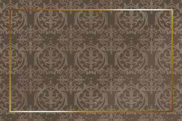 高級感のあるダマスク柄の背景　長方形　ブラウン＆ゴールド