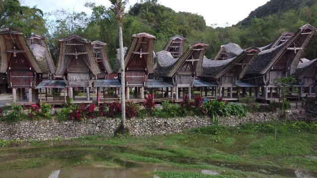 North Toraja, South Sulawesi, Indonesia - Aerial Drone View of Kete Kesu - Oldest Traditional Ancient Village Tongkonan