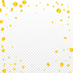 Chinese yuan coins falling. Fair scattered CNY coins. China money. Fantastic jackpot, wealth or success concept. Vector illustration.