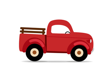 red truck car.Classic vehicle car in vector illustrative. Cartoon of pickup antique car.
