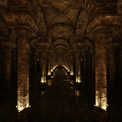 3d-illustration of an underground cistern with water