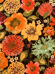 Beautiful autumn colored floral upholstery textile pattern