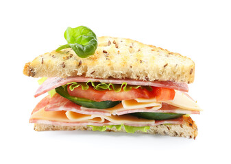 Tasty sandwich on white background