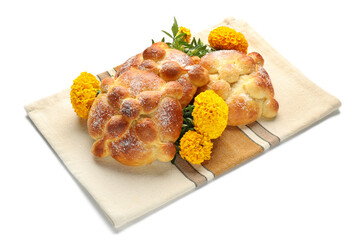 Bread of the dead on white background. Celebration of Mexico's Day of the Dead (El Dia de Muertos)