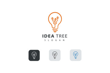 Idea tree simple line art creative orange color technological business logo