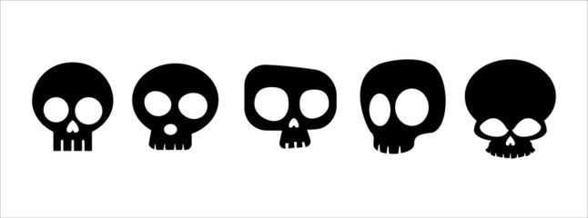 Cute skull vector icon set. Funny skull sticker halloween set vector illustration.