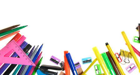 Set of stationery on white background