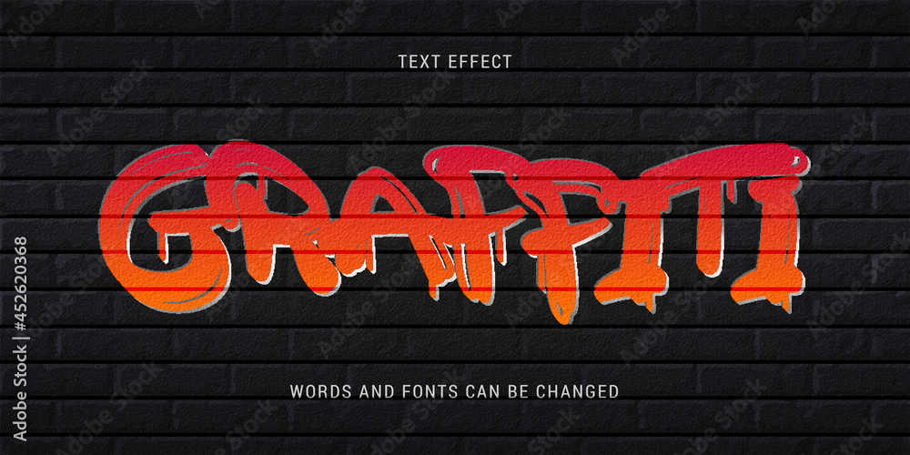 Wall mural graffiti text effect 100% editable vector image