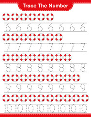 Trace the number. Tracing number with Lifebuoy. Educational children game, printable worksheet, vector illustration