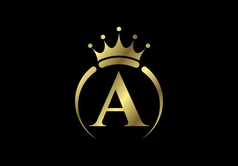 Initial A monogram alphabet with a crown. Royal, King, queen luxury symbol. Font emblem. Modern luxury brand element sign. Vector illustration.