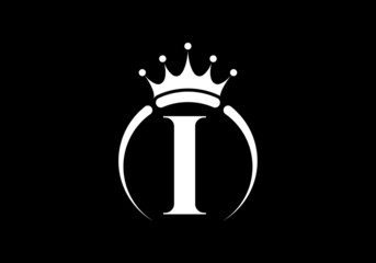 Initial I monogram alphabet with a crown. Royal, King, queen luxury symbol. Font emblem. Modern luxury brand element sign. Vector illustration.