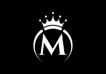 Initial M monogram alphabet with a crown. Royal, King, queen luxury symbol. Font emblem. Modern luxury brand element sign. Vector illustration.