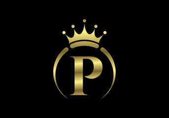 Initial P monogram alphabet with a crown. Royal, King, queen luxury symbol. Font emblem. Modern luxury brand element sign. Vector illustration.