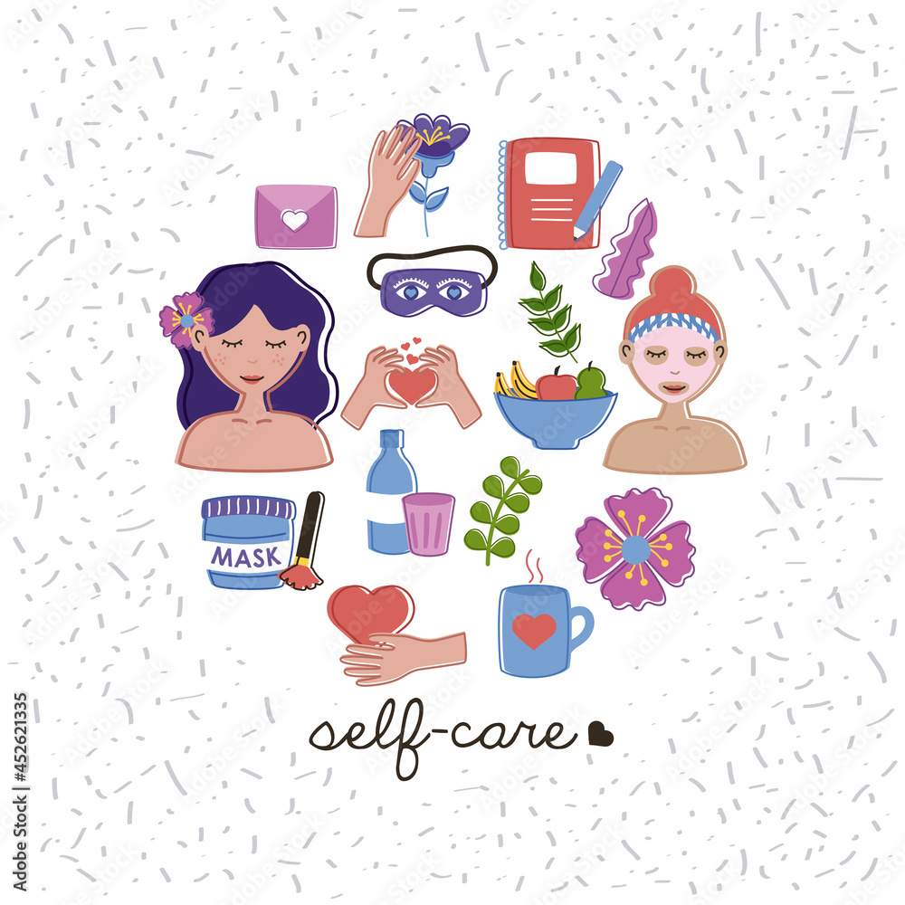 Wall mural self care icons circle