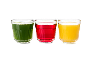 Glasses with healthy juice on white background