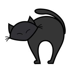 黒ねこのシンプルなかわいいイラスト。横向きバージョン。