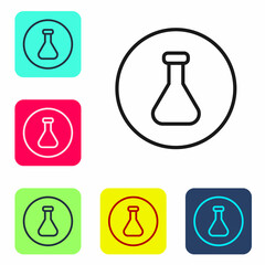 Black line Test tube and flask chemical laboratory test icon isolated on white background. Laboratory glassware sign. Set icons in color square buttons. Vector