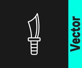 White line Military knife icon isolated on black background. Vector