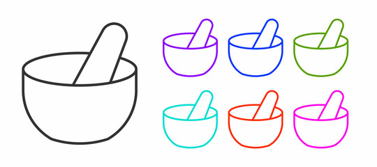 Black line Witch cauldron icon isolated on white background. Happy Halloween party. Set icons colorful. Vector