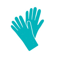 Rubber cleaning or latex medical gloves isolated on white background. Symbol Coronavirus Covid 19 pandemic. Vector shabby  hand drawn illustration