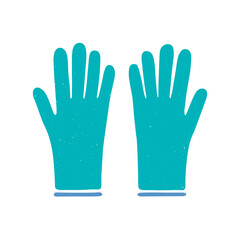 Rubber cleaning or latex medical gloves isolated on white background. Symbol Coronavirus Covid 19 pandemic. Vector shabby  hand drawn illustration