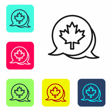 Black line Canadian maple leaf icon isolated on white background. Canada symbol maple leaf. Set icons in color square buttons. Vector