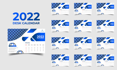 desk calendar 2022, table calendar,2022 calendar template. Corporate and business planner diary. Week starts on Sunday