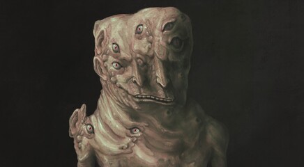 Scary face illustration, Horror ghost and spooky concept, Surreal art, Portrait of demon, painting 