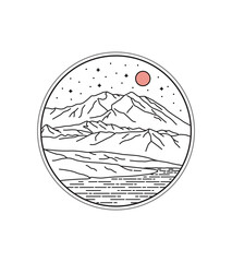 Denali National Park in mono line art, patch badge design, emblem design, T-Shirt Design