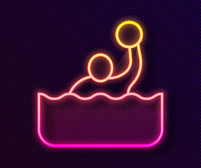 Glowing neon line Water polo icon isolated on black background. Vector