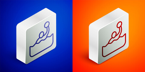 Isometric line Water polo icon isolated on blue and orange background. Silver square button. Vector