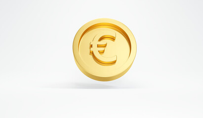 3d Rendering concept of Euro currency money finance. A single gold Euro coin floating on white background. 3D Render. 3D illustration.