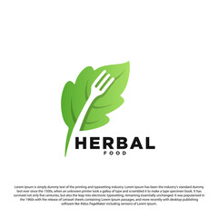 Premium herbal food logo. Fork and leaf with gradient logo template. For your business