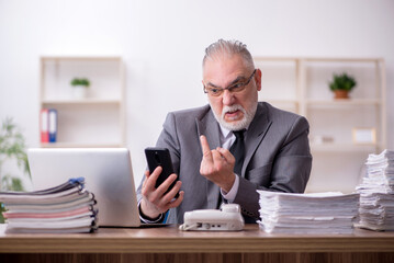 Old male employee working in the office