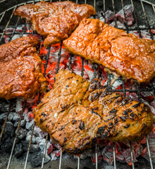 Carne, asado, parrilla, comida, asada, al aire libre, brasas, alimentos.