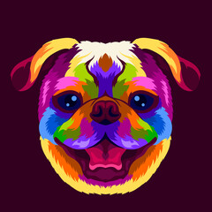 illustration colorful dog head with pop art style