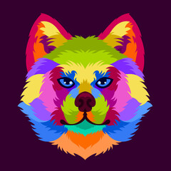 illustration colorful dog head with pop art style