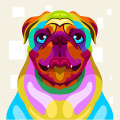 illustration colorful dog head with pop art style