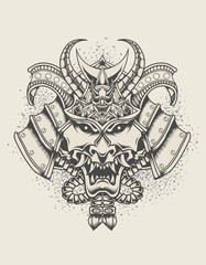 illustration samurai head monochrome style