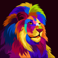 illustration colorful lion head with pop art style