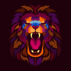 illustration colorful lion head with pop art style