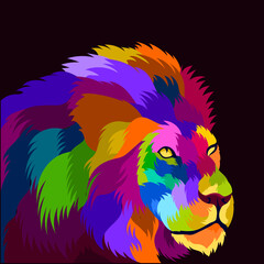 illustration colorful lion head with pop art style