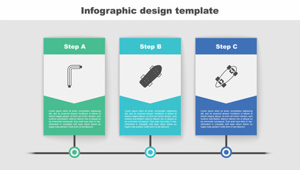 Set Tool allen keys, Skateboard and Longboard or skateboard. Business infographic template. Vector