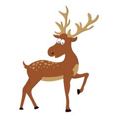 Fototapeta na wymiar Cute cartoon deer with long horns. Characters illustration isolated on white.